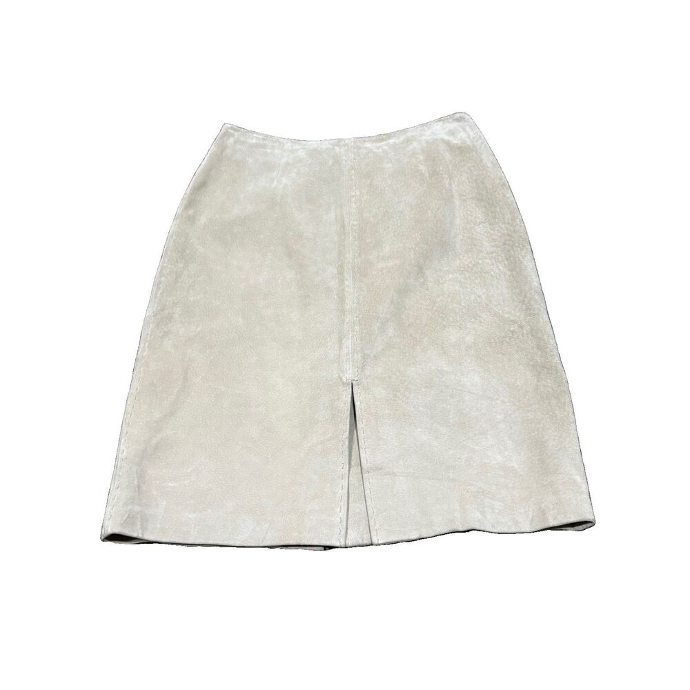 Willi Smith Suede Leather Skirt Women's Beige Size 4 Vintage Classic
